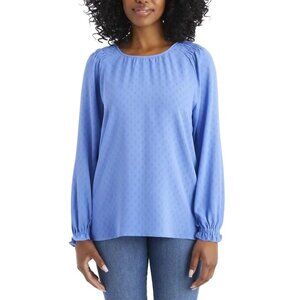 Jessica Simpson Women's Blouse Textured Top Long Sleeves Pullover (Blue X-Large)